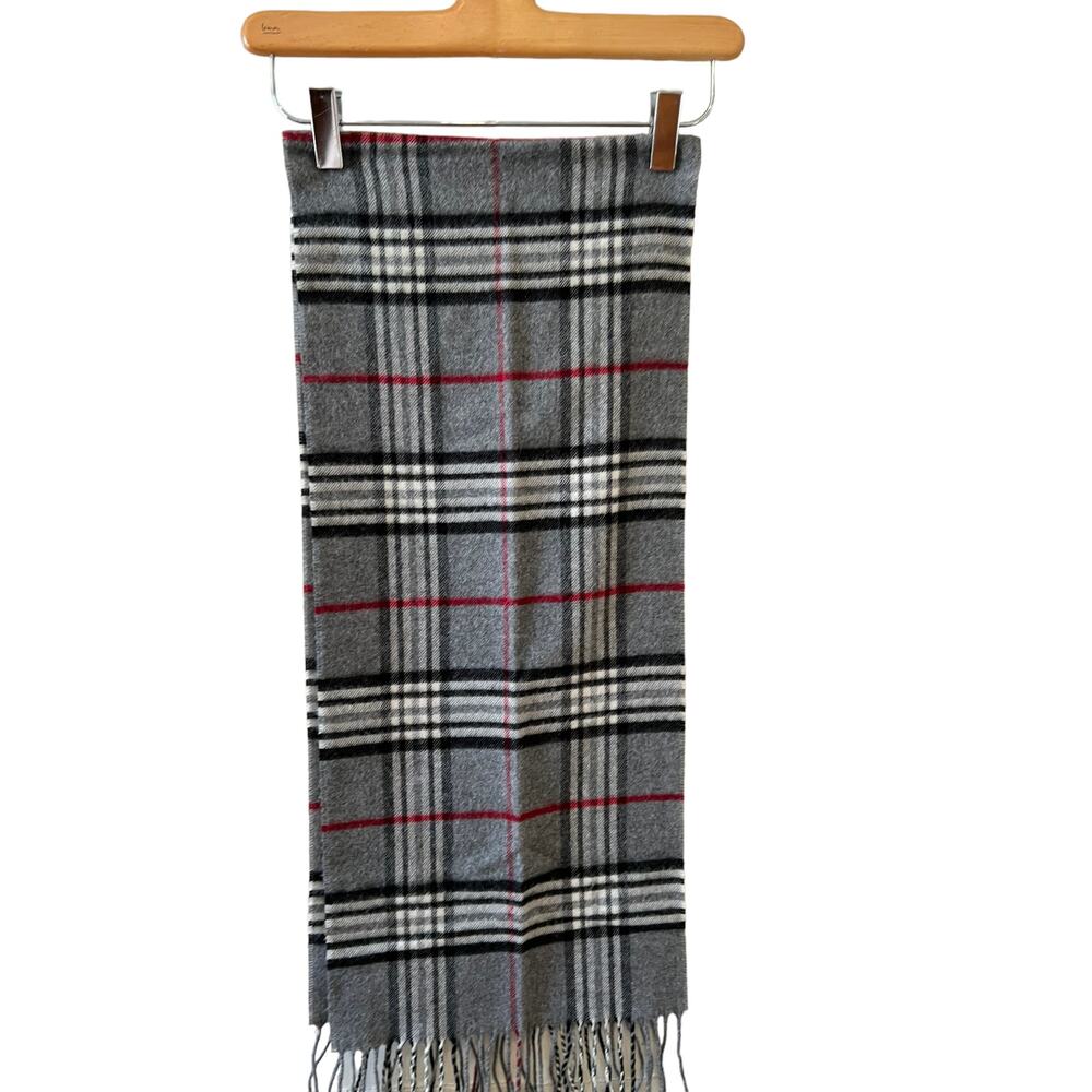 Cashmink Super Soft Scarf Gray Brit Plaid Fringe